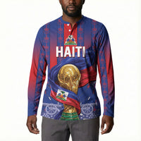 Custom Haiti Football 2026 Button Sweatshirt Les Grenadiers Voodoo Veve Pride