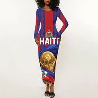 Custom Haiti Football 2026 Long Sleeve Bodycon Dress Les Grenadiers Voodoo Veve Pride