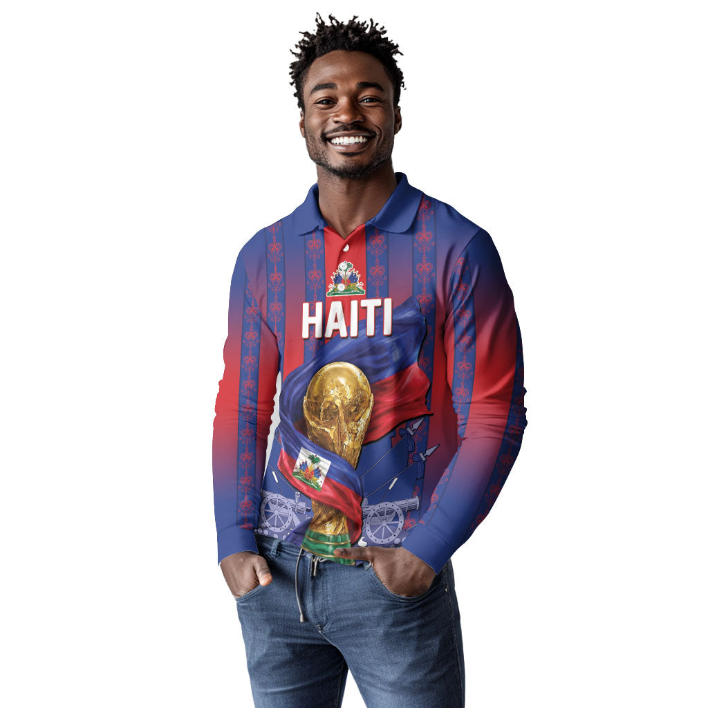 Custom Haiti Football 2026 Long Sleeve Polo Shirt Les Grenadiers Voodoo Veve Pride
