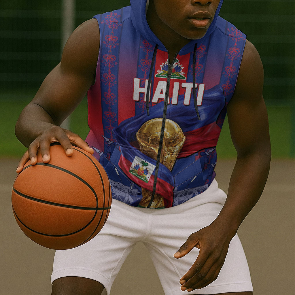 Custom Haiti Football 2026 Sleeveless Zip Hoodie Les Grenadiers Voodoo Veve Pride