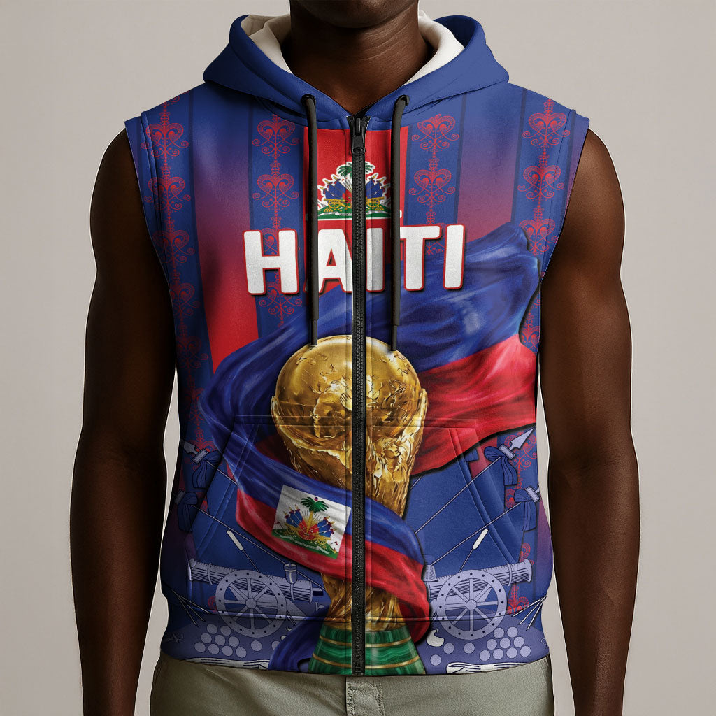 Custom Haiti Football 2026 Sleeveless Zip Hoodie Les Grenadiers Voodoo Veve Pride