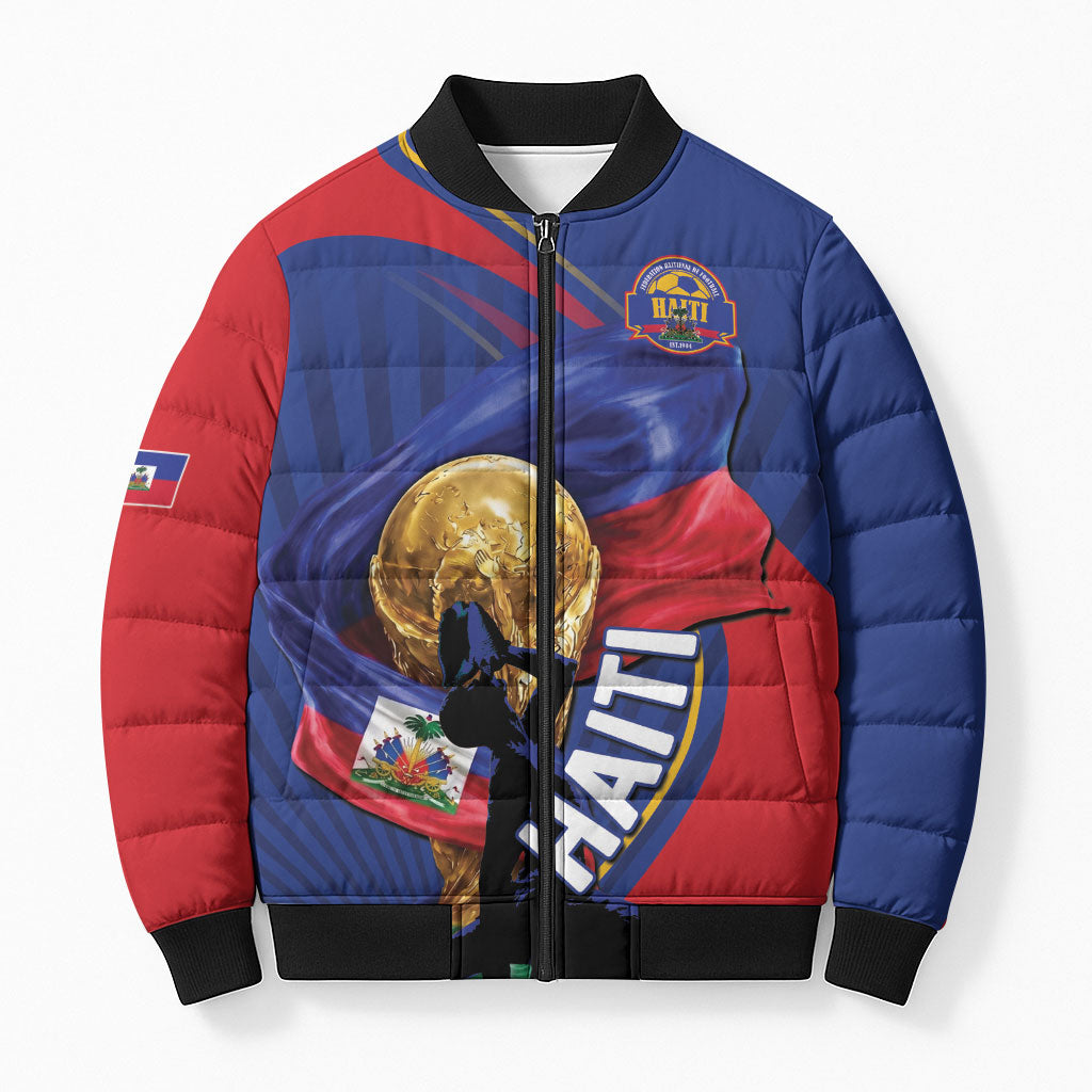 Personalized Haiti Football Champions Bomber Puffer Jacket National Pride Gold Trophy