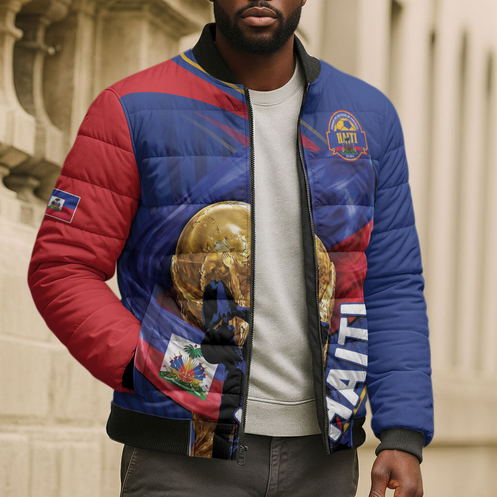 Personalized Haiti Football Champions Bomber Puffer Jacket National Pride Gold Trophy