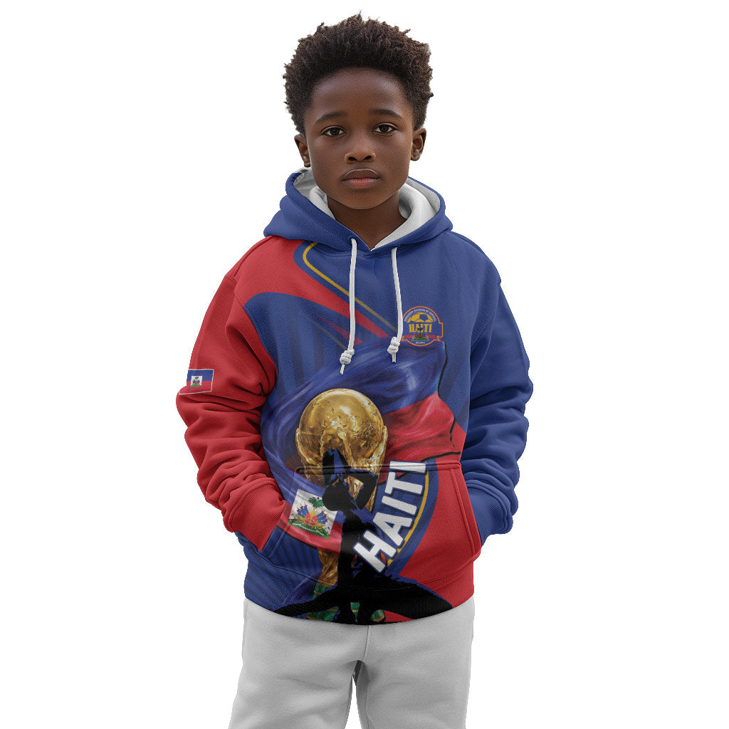 Personalized Haiti Football Champions Kid Hoodie National Pride Gold Trophy