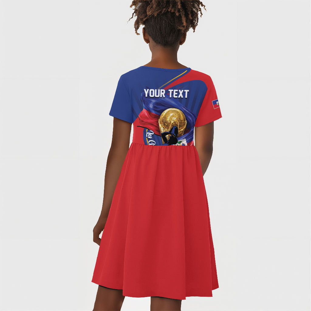 Personalized Haiti Football Champions Kid Short Sleeve Dress National Pride Gold Trophy