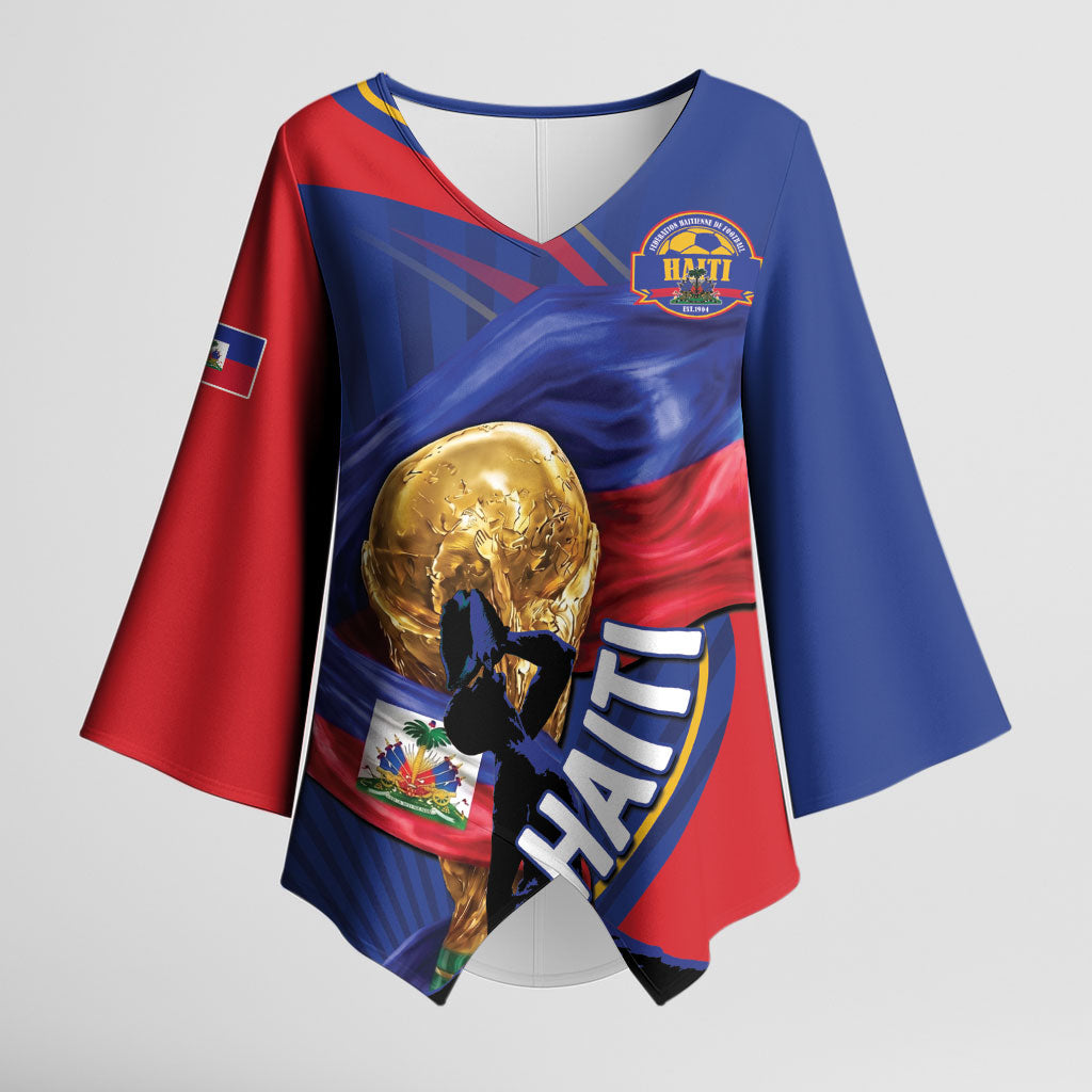 Personalized Haiti Football Champions Kimono Sleeve Blouse National Pride Gold Trophy