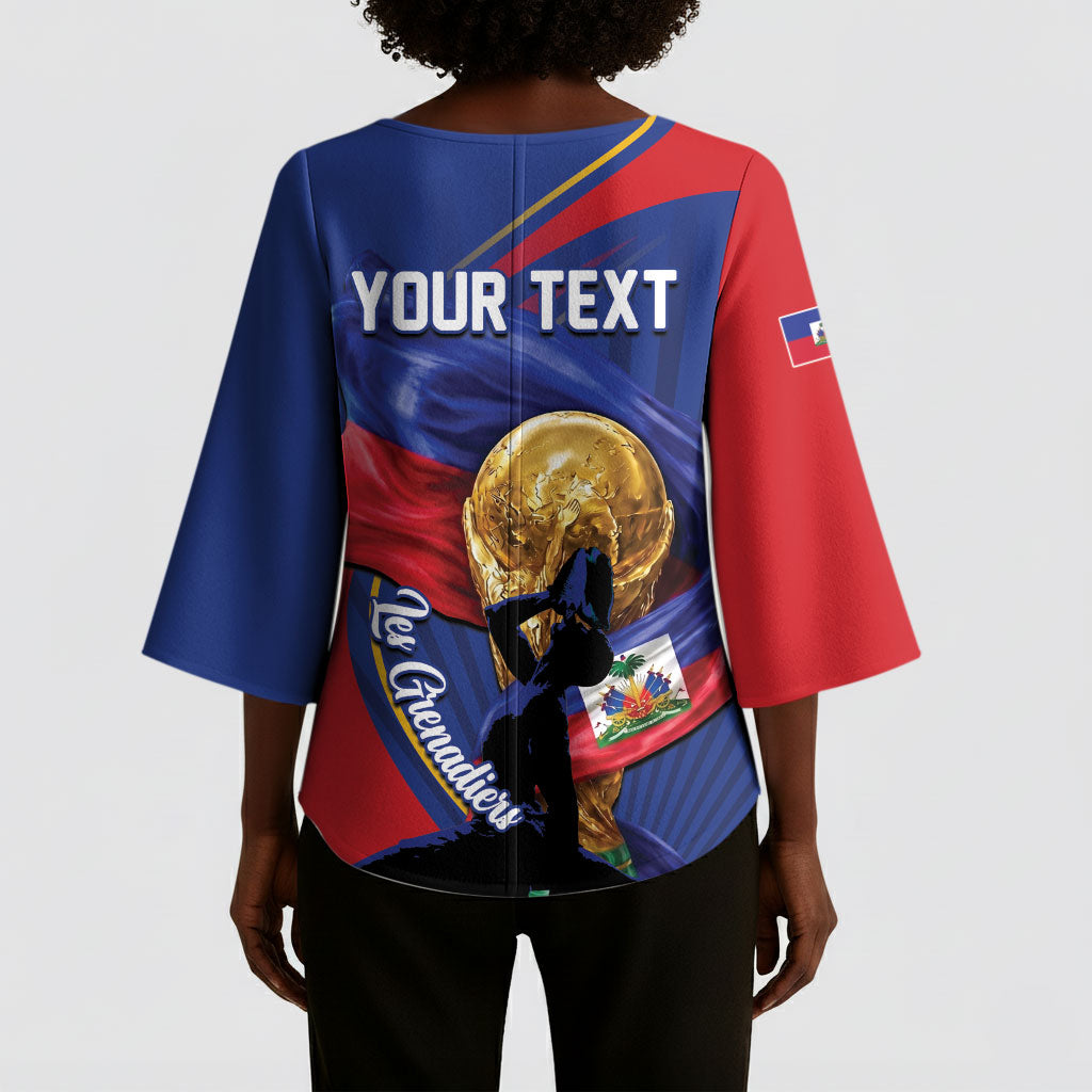 Personalized Haiti Football Champions Kimono Sleeve Blouse National Pride Gold Trophy