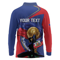 Personalized Haiti Football Champions Long Sleeve Polo Shirt National Pride Gold Trophy