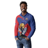 Personalized Haiti Football Champions Long Sleeve Polo Shirt National Pride Gold Trophy
