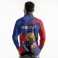 Personalized Haiti Football Champions Long Sleeve Polo Shirt National Pride Gold Trophy