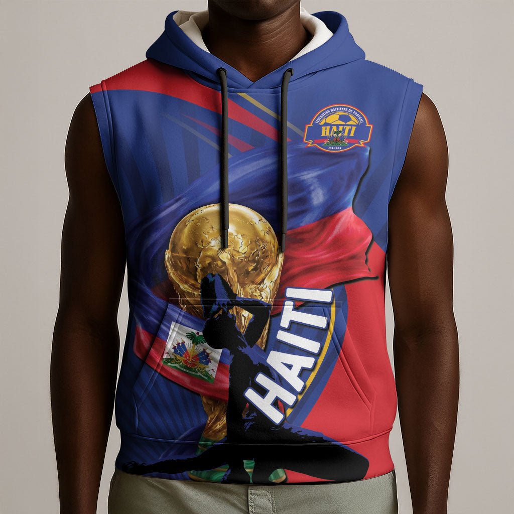 Personalized Haiti Football Champions Sleeveless Hoodie National Pride Gold Trophy