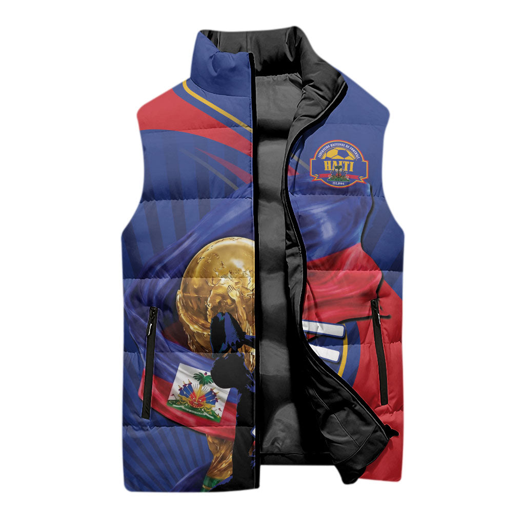 Personalized Haiti Football Champions Sleeveless Puffer Jacket National Pride Gold Trophy