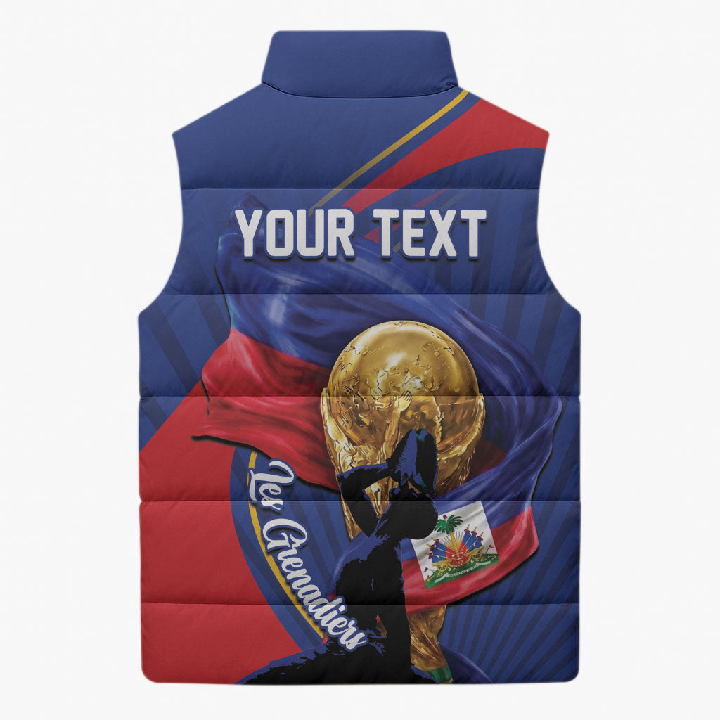 Personalized Haiti Football Champions Sleeveless Puffer Jacket National Pride Gold Trophy