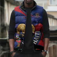 Personalized Haiti Football Champions Sleeveless Puffer Jacket National Pride Gold Trophy