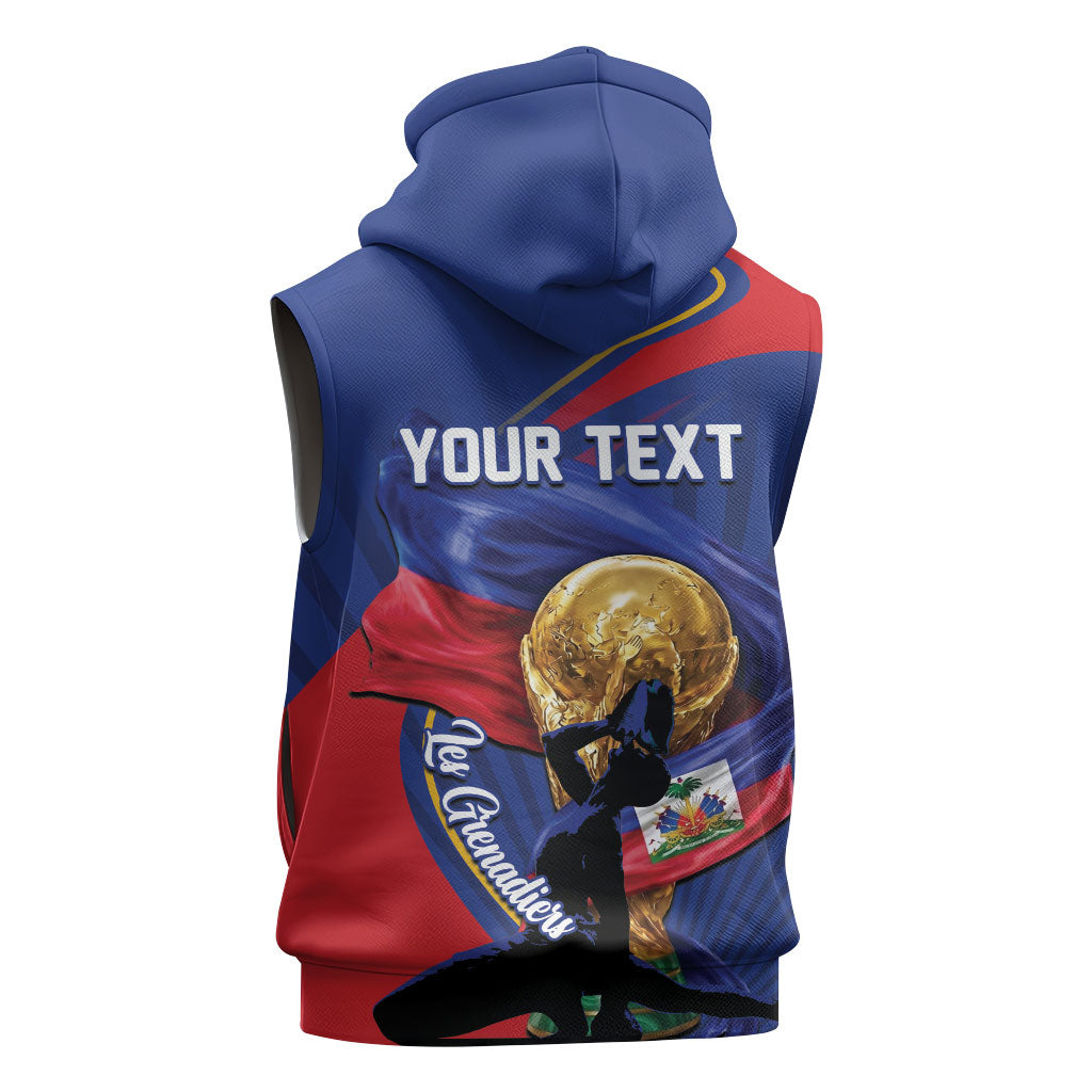 Personalized Haiti Football Champions Sleeveless Zip Hoodie National Pride Gold Trophy