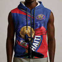 Personalized Haiti Football Champions Sleeveless Zip Hoodie National Pride Gold Trophy