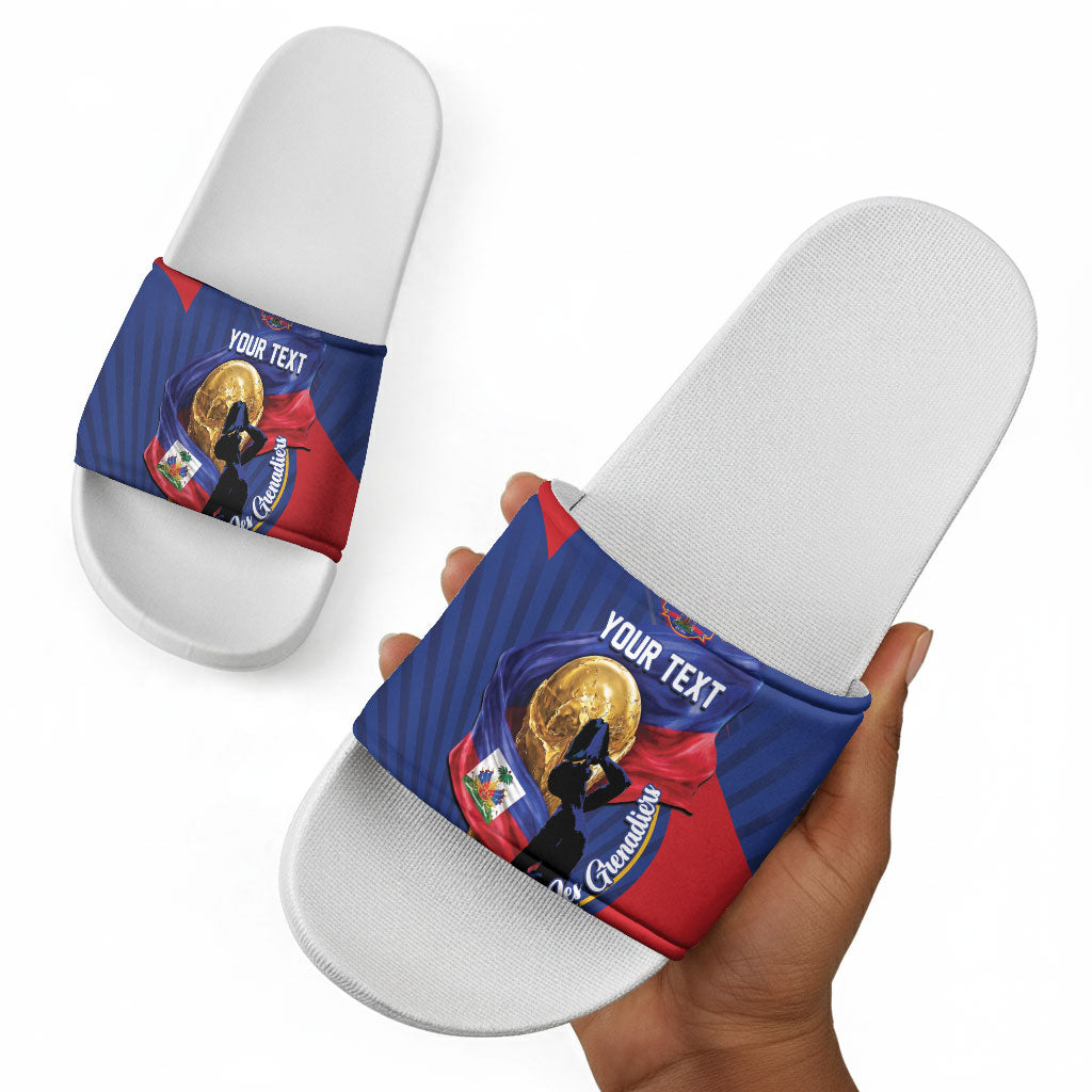 Personalized Haiti Football Champions Slide Sandals National Pride Gold Trophy