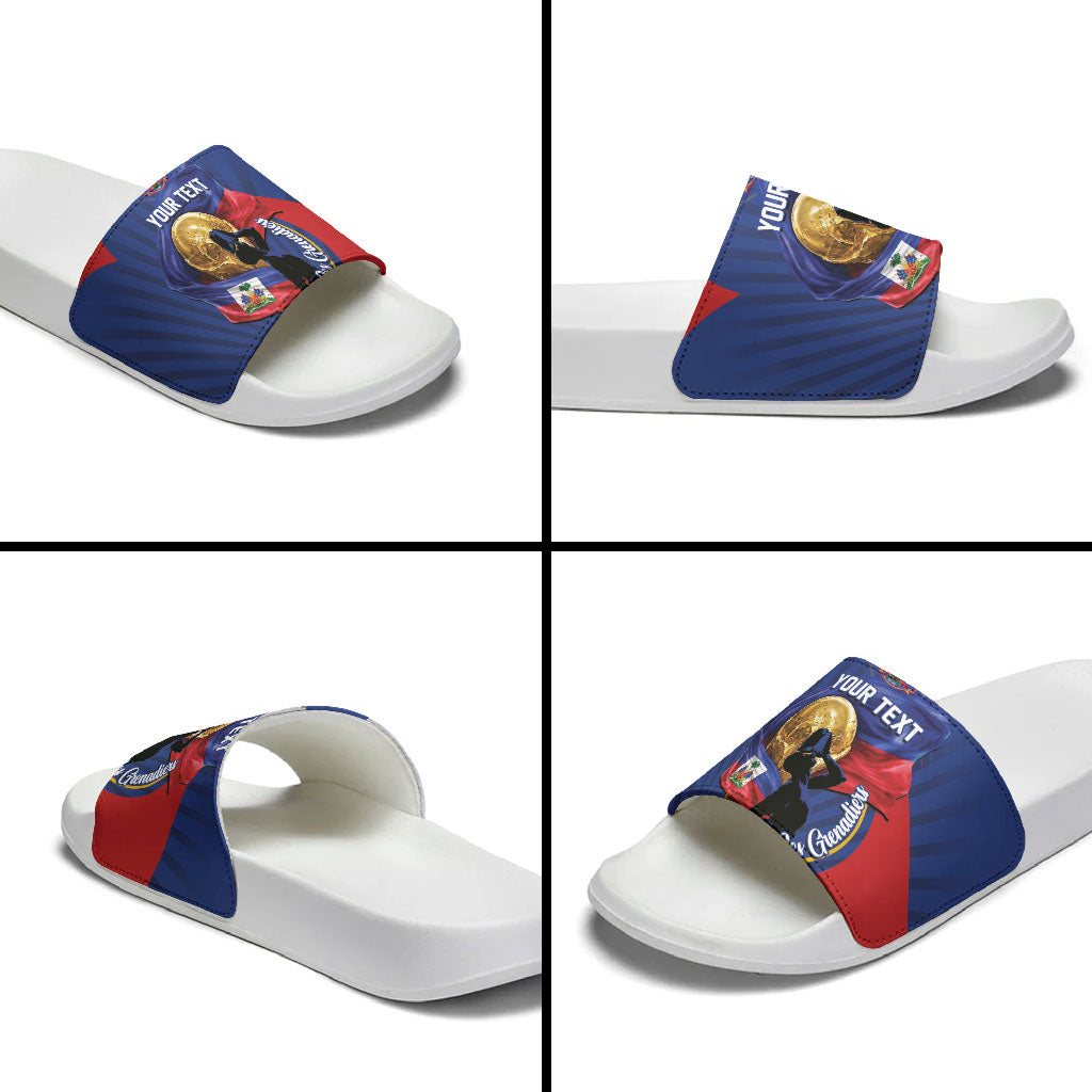 Personalized Haiti Football Champions Slide Sandals National Pride Gold Trophy