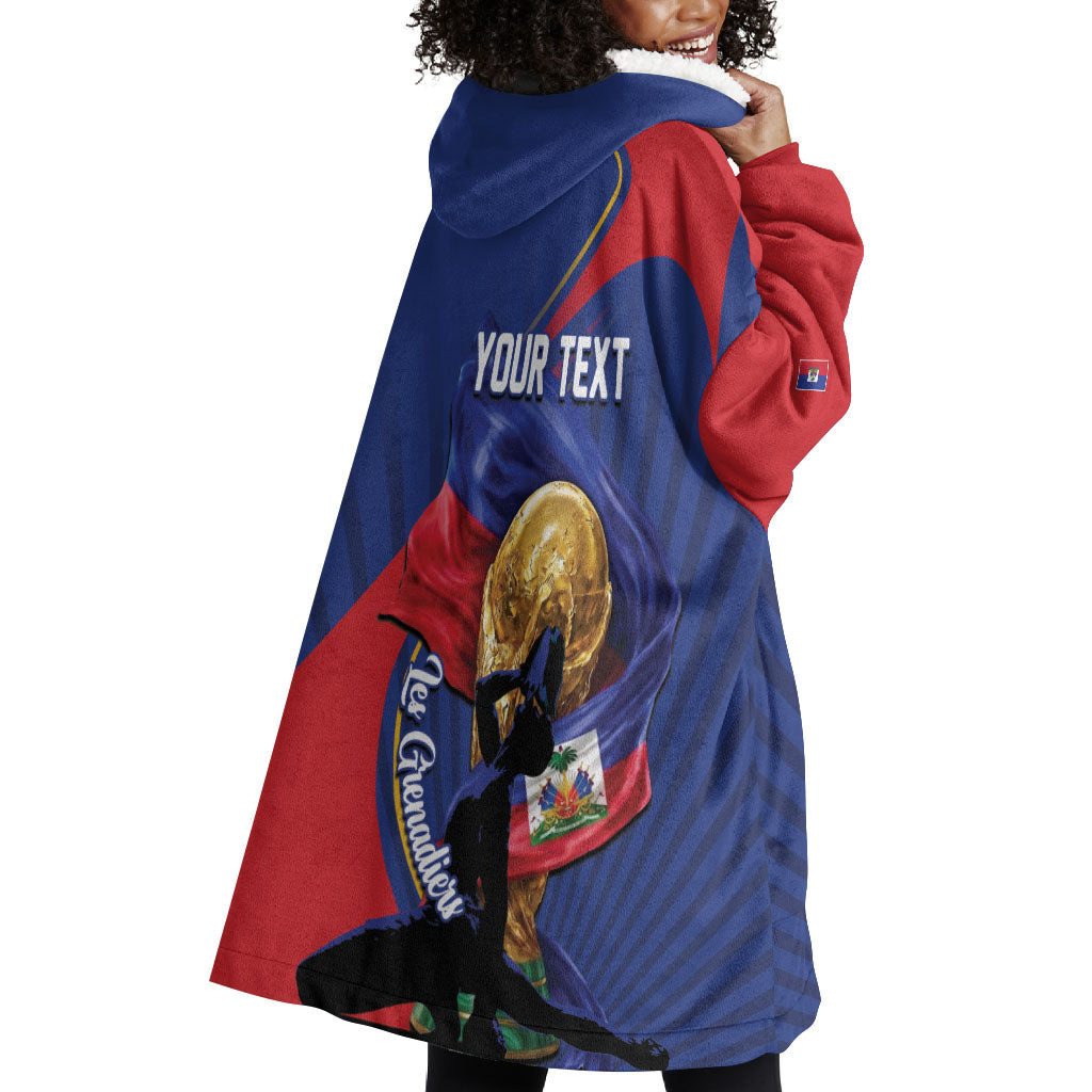 Personalized Haiti Football Champions Wearable Blanket Hoodie National Pride Gold Trophy