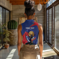 Personalized Haiti Football Champions Women Sleeveless Polo Shirt National Pride Gold Trophy