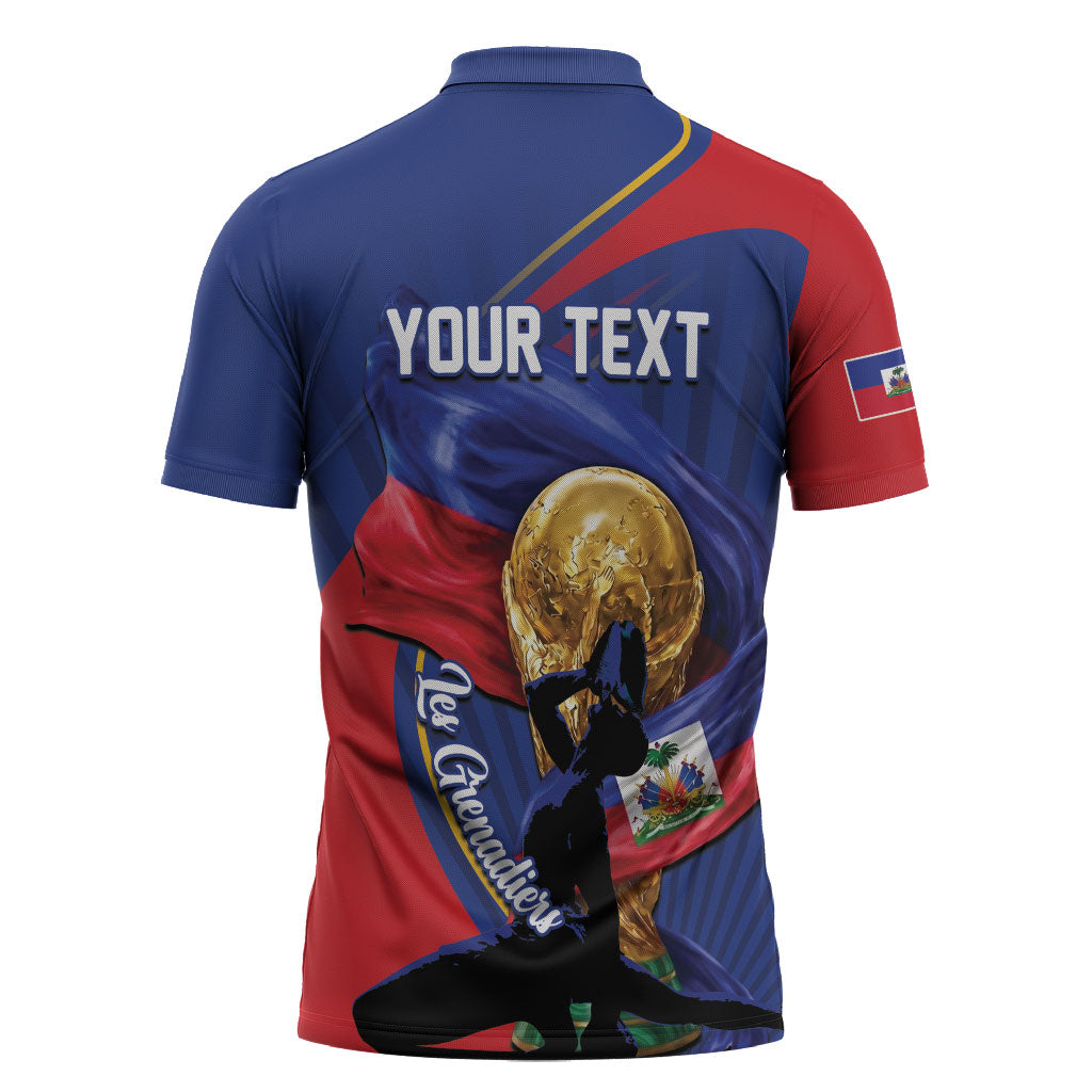 Personalized Haiti Football Champions Zipper Polo Shirt National Pride Gold Trophy