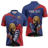 Personalized Haiti Football Champions Zipper Polo Shirt National Pride Gold Trophy