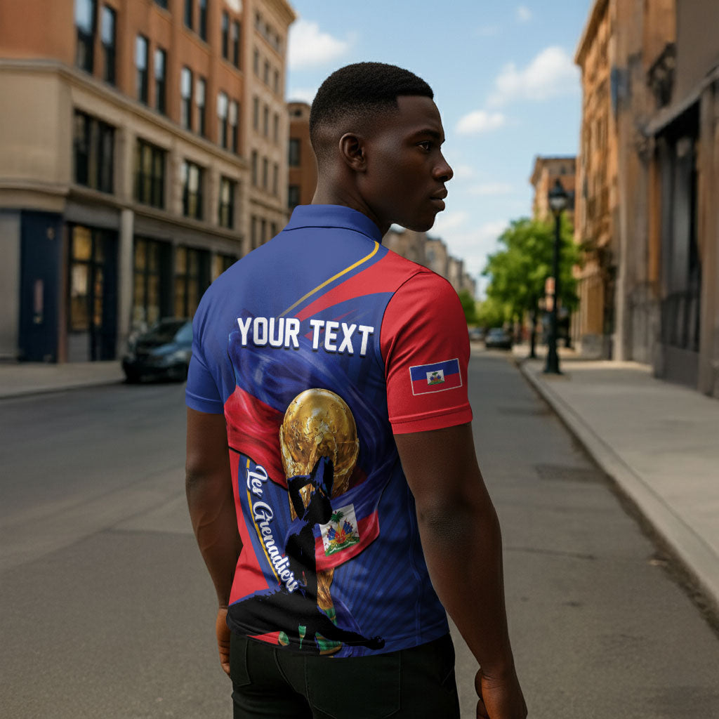 Personalized Haiti Football Champions Zipper Polo Shirt National Pride Gold Trophy