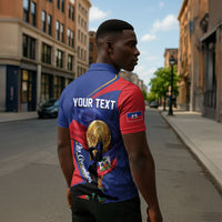 Personalized Haiti Football Champions Zipper Polo Shirt National Pride Gold Trophy