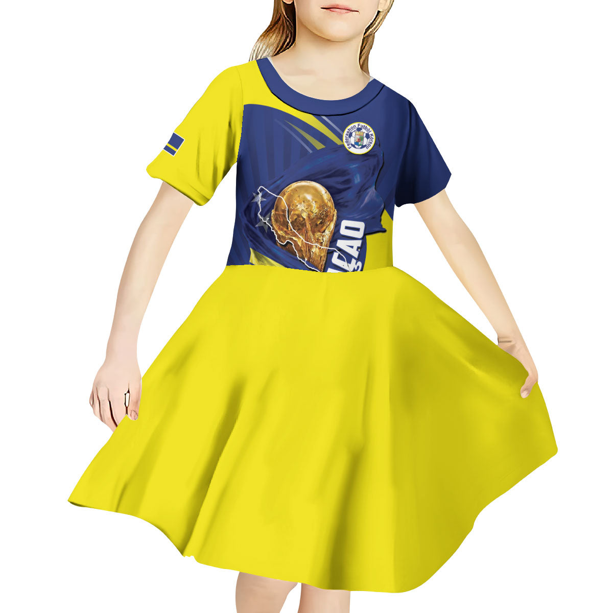 Personalized Curacao Football 2026 Kid Short Sleeve Dress Rise of Caribbean Pride