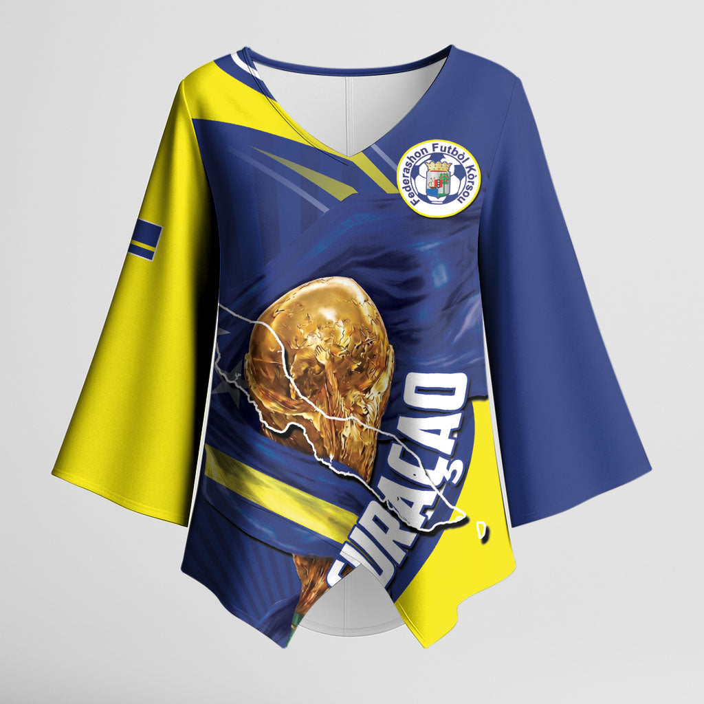 Personalized Curacao Football 2026 Kimono Sleeve Blouse Rise of Caribbean Pride
