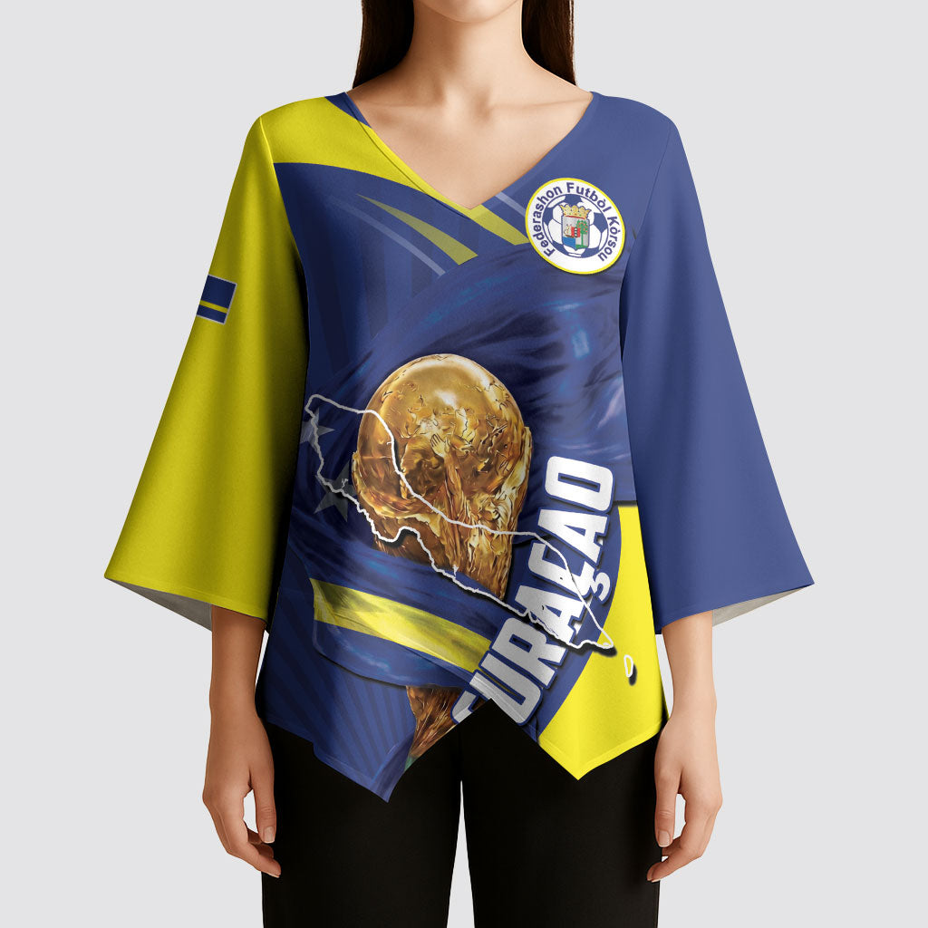 Personalized Curacao Football 2026 Kimono Sleeve Blouse Rise of Caribbean Pride