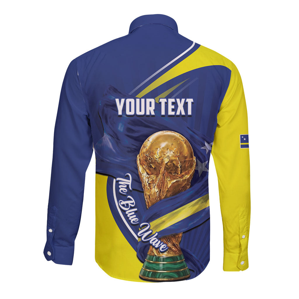 Personalized Curacao Football 2026 Long Sleeve Button Shirt Rise of Caribbean Pride