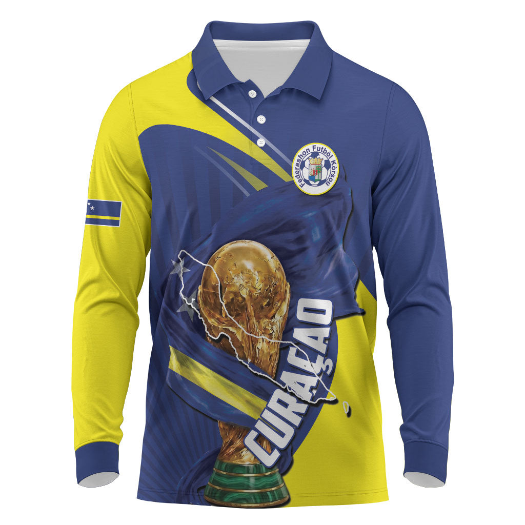 Personalized Curacao Football 2026 Long Sleeve Polo Shirt Rise of Caribbean Pride