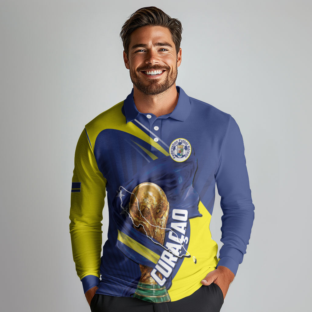 Personalized Curacao Football 2026 Long Sleeve Polo Shirt Rise of Caribbean Pride
