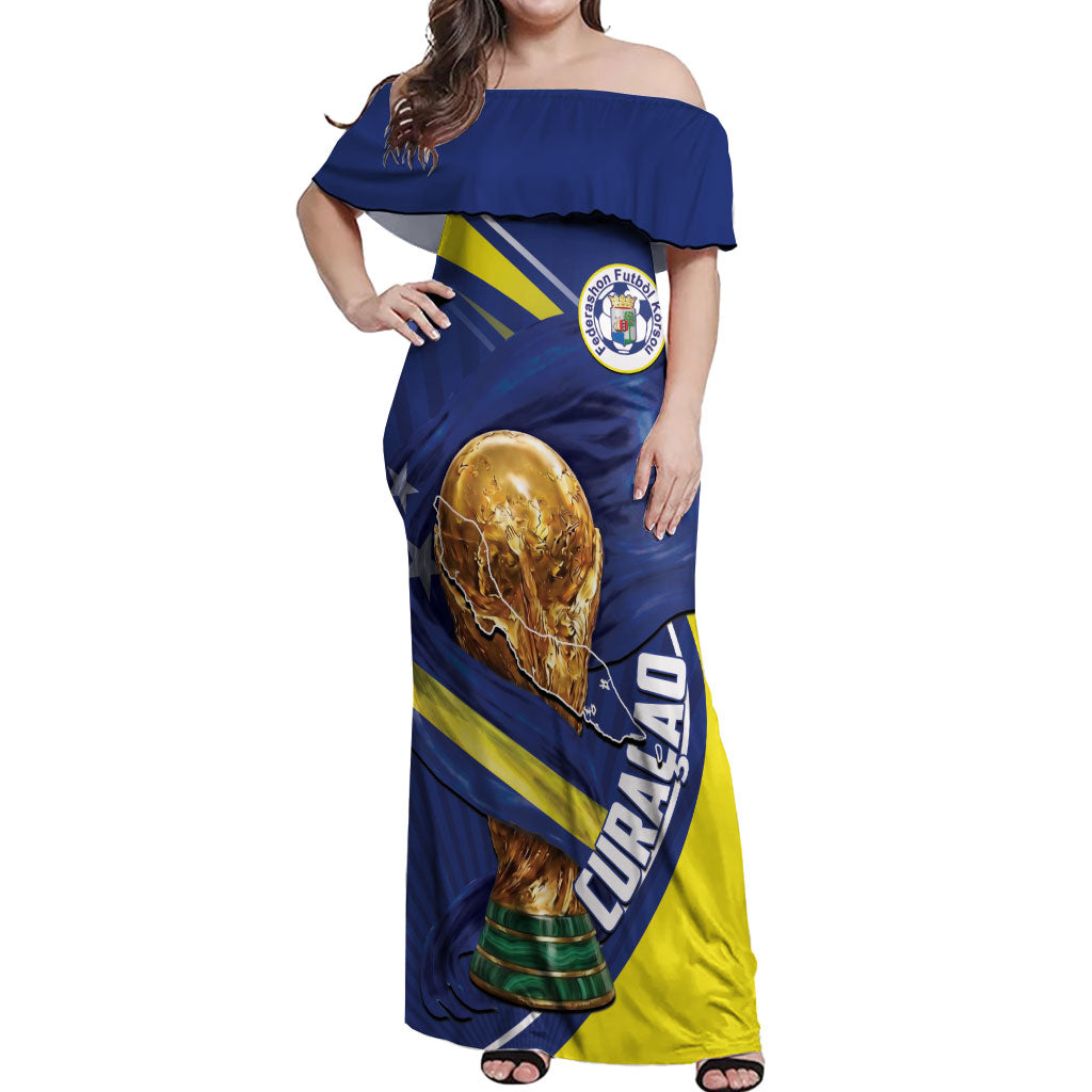 Personalized Curacao Football 2026 Off Shoulder Maxi Dress Rise of Caribbean Pride