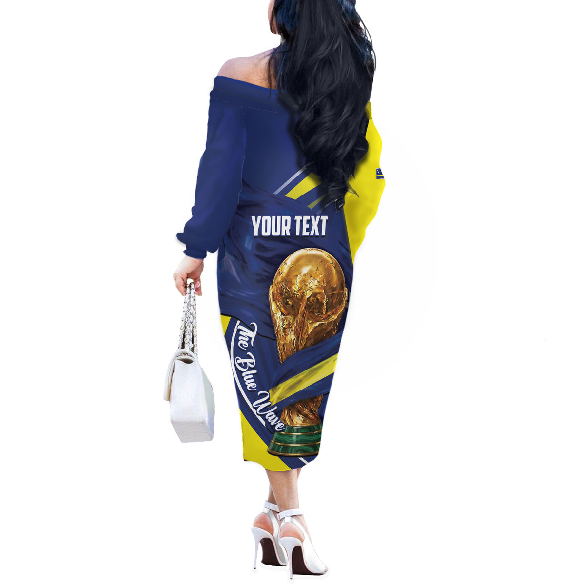 Personalized Curacao Football 2026 Off The Shoulder Long Sleeve Dress Rise of Caribbean Pride