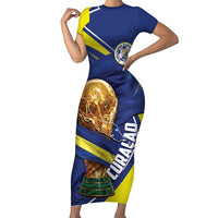 Personalized Curacao Football 2026 Short Sleeve Bodycon Dress Rise of Caribbean Pride