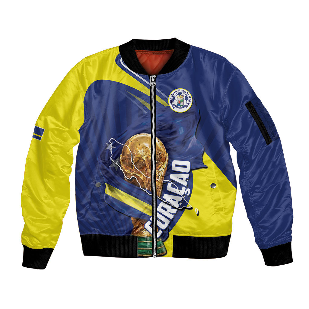 Personalized Curacao Football 2026 Sleeve Zip Bomber Jacket Rise of Caribbean Pride