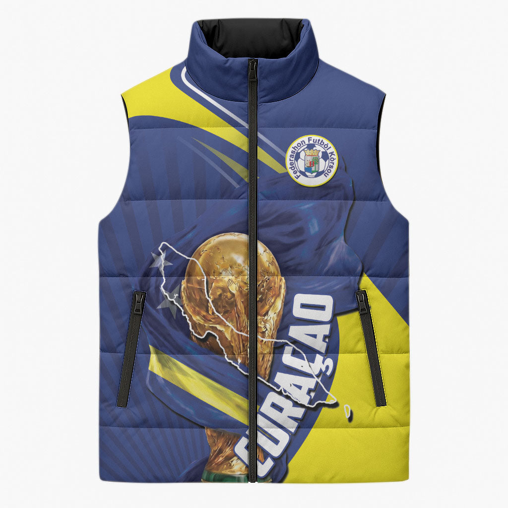 Personalized Curacao Football 2026 Sleeveless Puffer Jacket Rise of Caribbean Pride