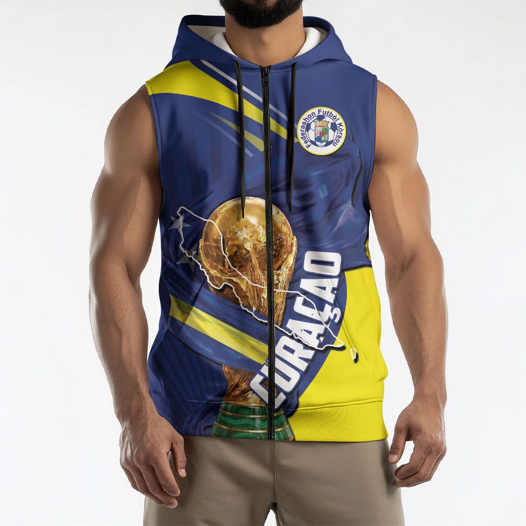 Personalized Curacao Football 2026 Sleeveless Zip Hoodie Rise of Caribbean Pride