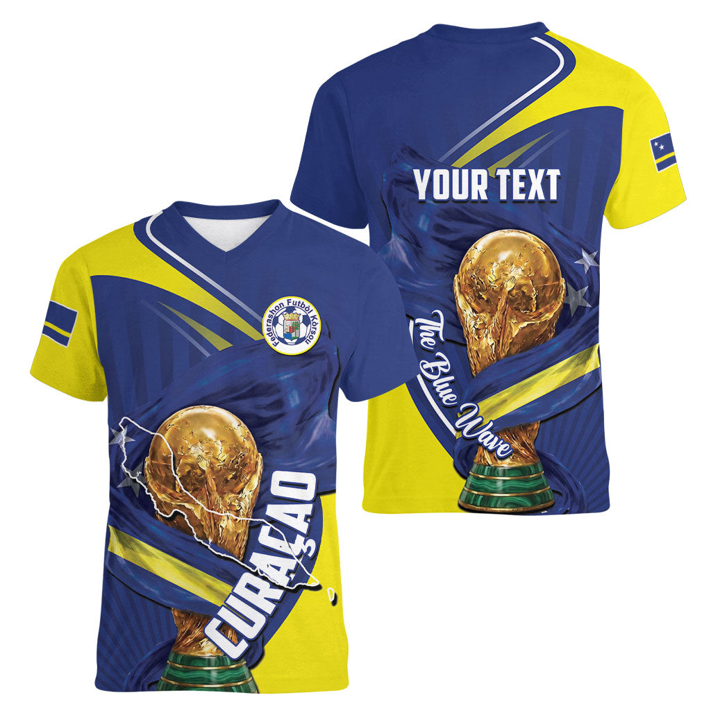Personalized Curacao Football 2026 Women V-Neck T-Shirt Rise of Caribbean Pride