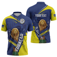 Personalized Curacao Football 2026 Zipper Polo Shirt Rise of Caribbean Pride