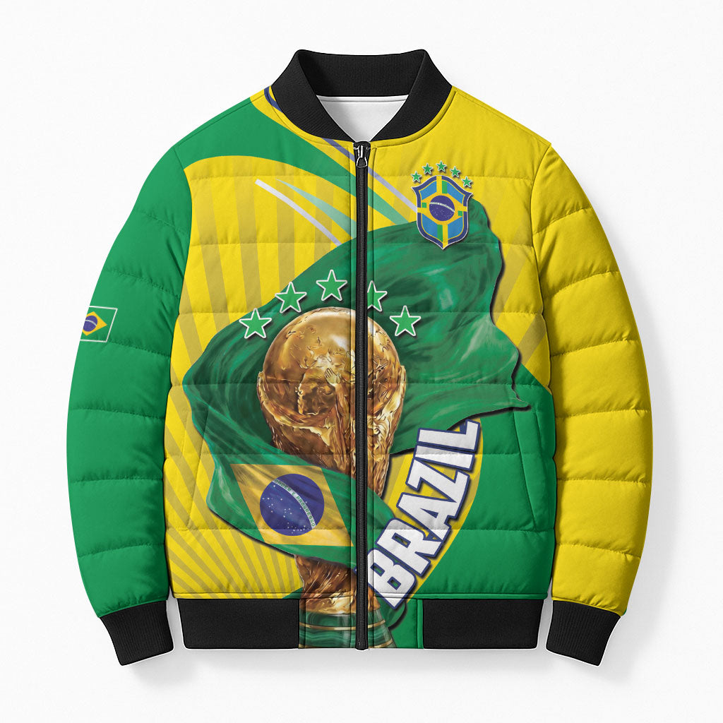 Personalized Brazil Football 2026 Bomber Puffer Jacket Born for Glory Let Champions Rise