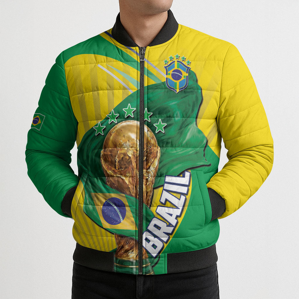 Personalized Brazil Football 2026 Bomber Puffer Jacket Born for Glory Let Champions Rise