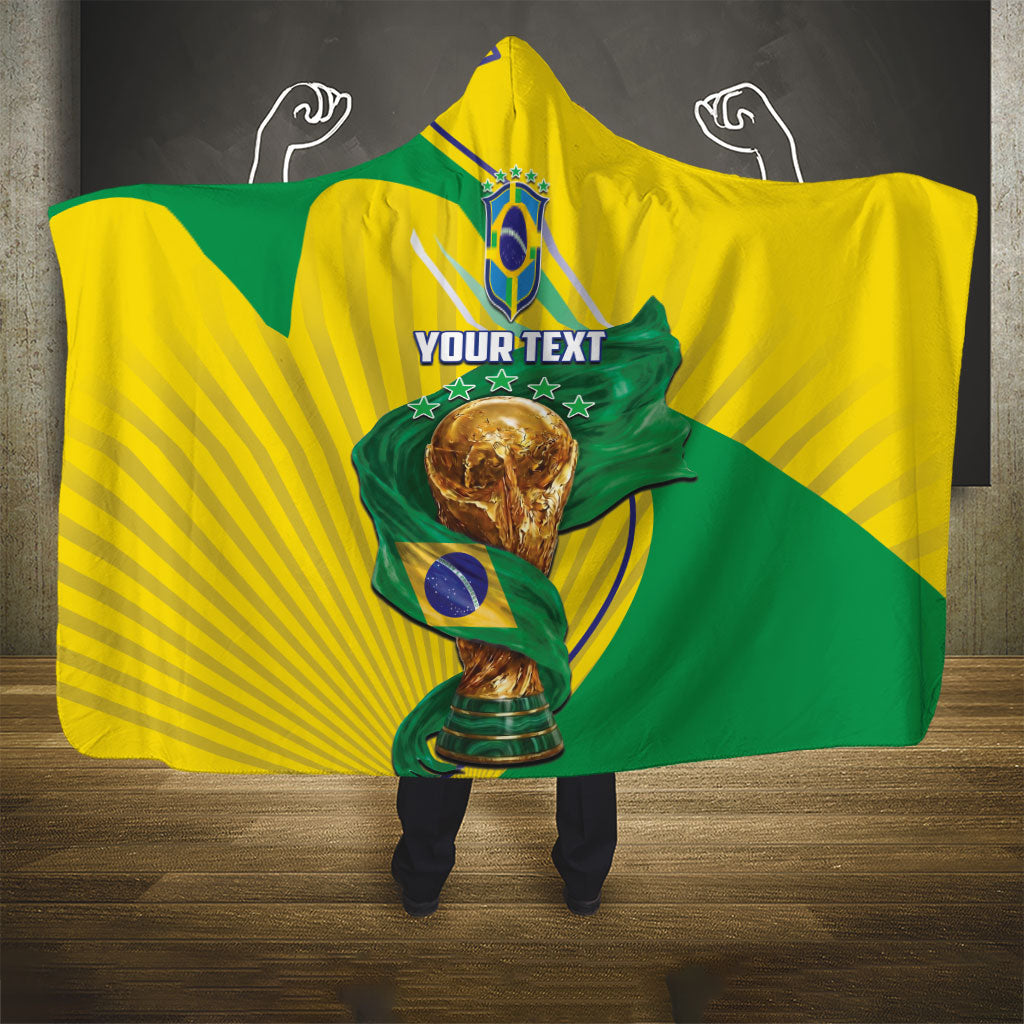 Personalized Brazil Football 2026 Hooded Blanket Born for Glory Let Champions Rise