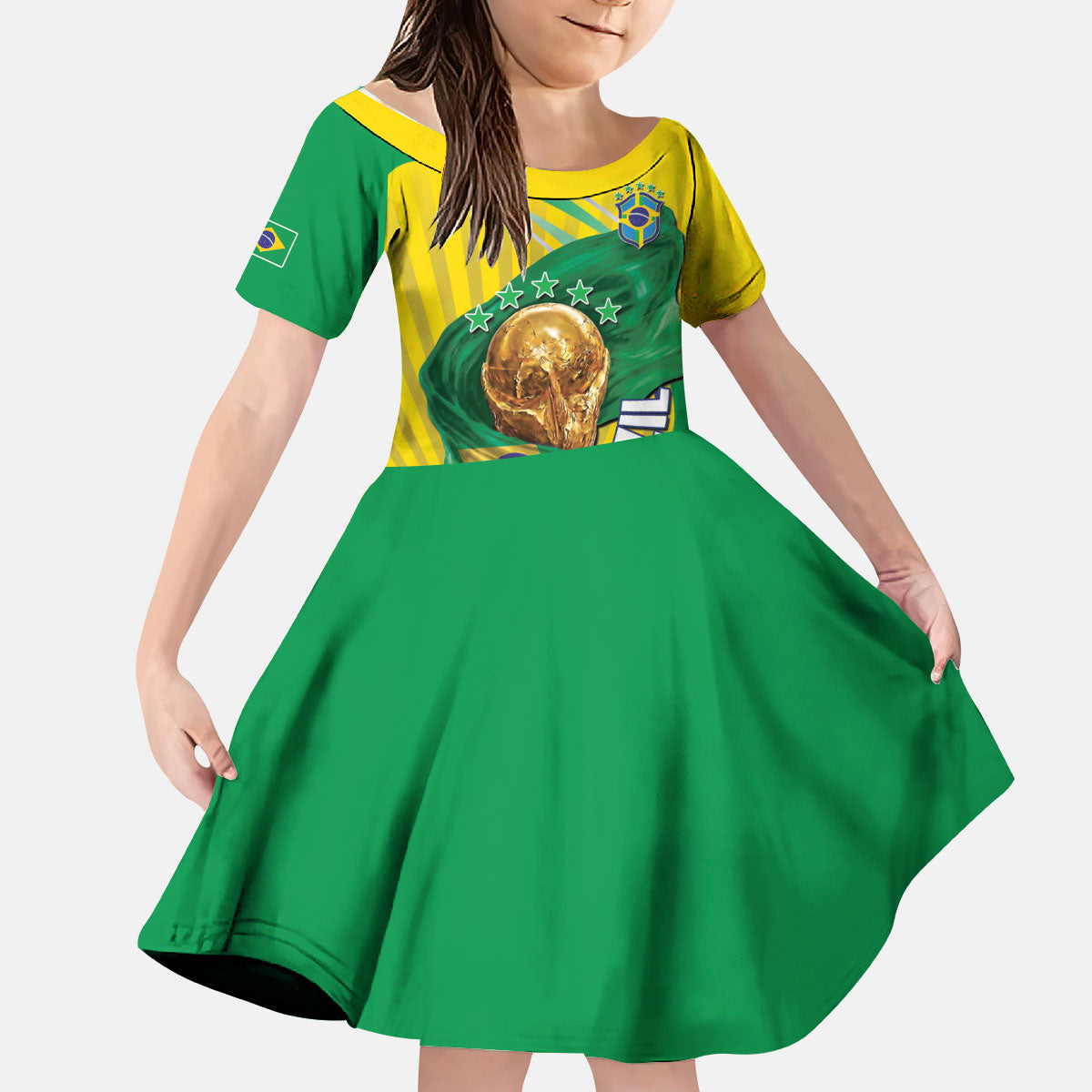 Personalized Brazil Football 2026 Kid Short Sleeve Dress Born for Glory Let Champions Rise