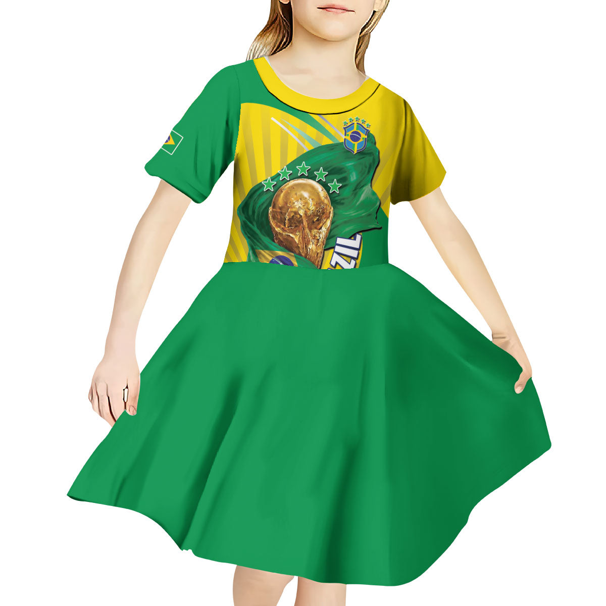 Personalized Brazil Football 2026 Kid Short Sleeve Dress Born for Glory Let Champions Rise