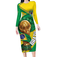 Personalized Brazil Football 2026 Long Sleeve Bodycon Dress Born for Glory Let Champions Rise