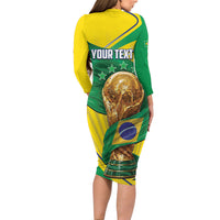 Personalized Brazil Football 2026 Long Sleeve Bodycon Dress Born for Glory Let Champions Rise