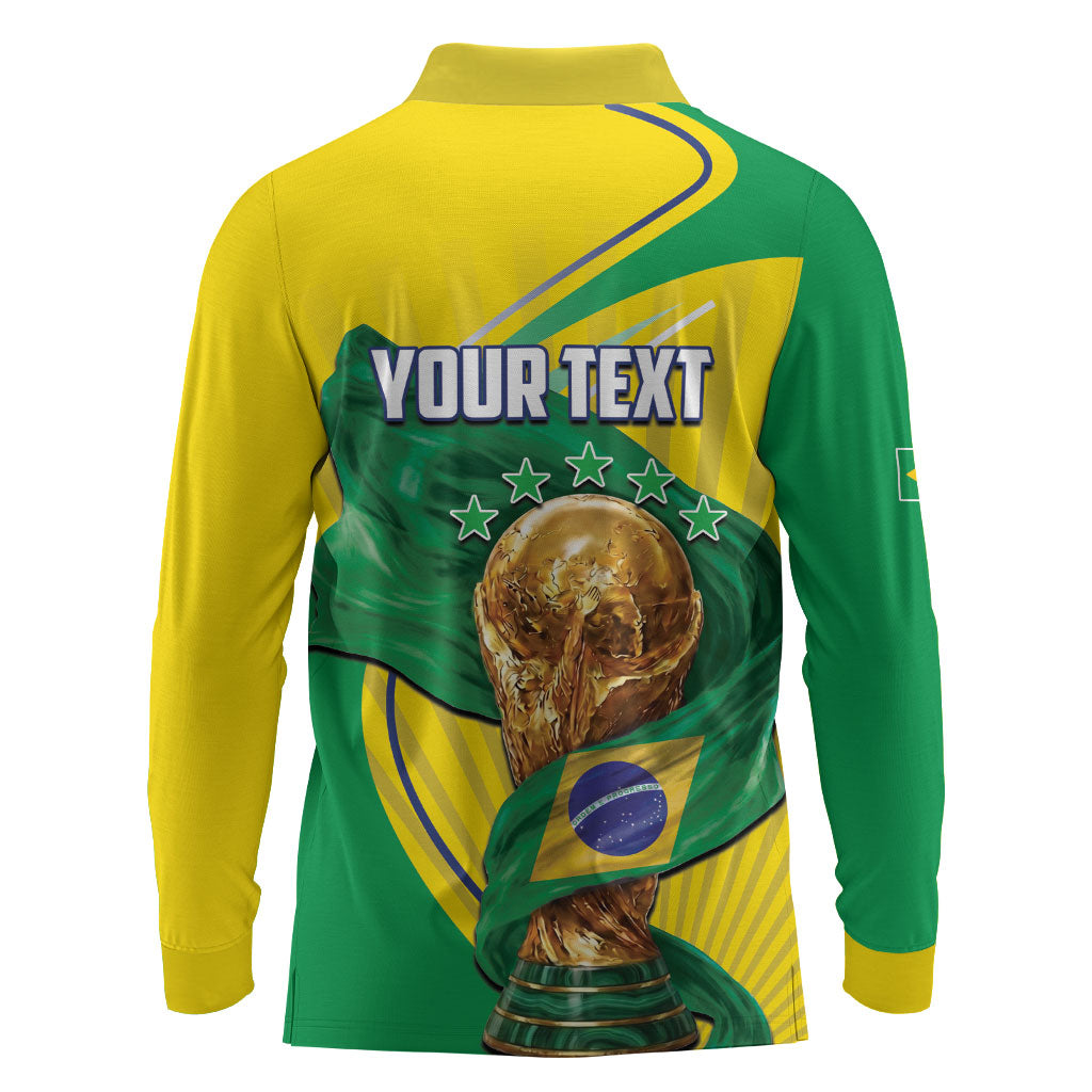 Personalized Brazil Football 2026 Long Sleeve Polo Shirt Born for Glory Let Champions Rise